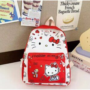 Hello Kitty Red & White Backpack – Cute Cartoon School Bag for Kids & Fans